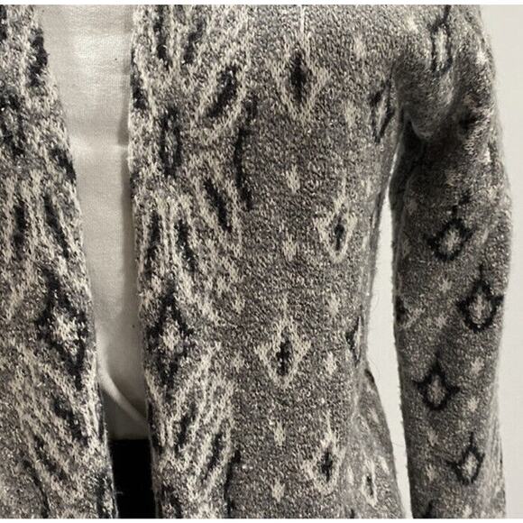 Lucky Brand Aztec Pattern Front Pockets Shawl Collar Open Black Cardigan Sz‎ XS - Picture 7 of 8